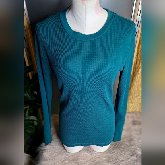 Sundance • Thermal Boho Teal Long Sleeve Crewneck Trendy Chic Layering Medium - Picture 2 of 15